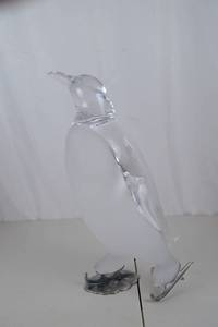 lot 126 image: Glass Penguin Figurine with Skates, 14 inch Tall