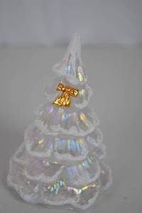 lot A-147 image: Fenton Handmade Iridescent Glass Christmas Tree with Gold Bow, 5 Inches