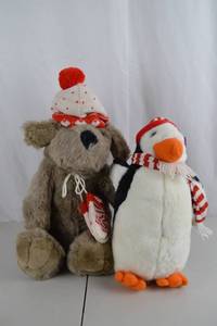 lot 169 image: Showtime Plush Bear and Penguin Stuffed Animals Winter Holiday Set