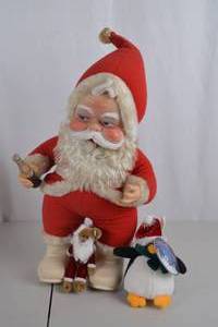 lot 205 image: 17in Coca-Cola Santa Claus Figure with Plush Bear and Holiday Penguin