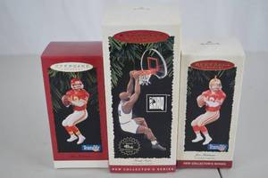 lot 212 image: Hallmark Keepsake Sports Ornament Lot Shaquille ONeal & Joe Montana