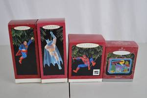lot 220 image: Hallmark Keepsake Ornament Lot - Superman, Batman, Spider-Man, Superman Lunchbox