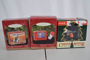 lot 221 image: Hallmark Keepsake Ornament Lot - Lone Ranger, Howdy Doody, Coca-Cola Bear