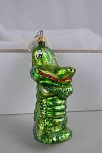 lot 233 image: Christopher Radko Alligator Christmas Ornament Glass Collectible