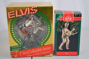 lot 245 image: Elvis Musical Ornament Lot - Carlton Cards Limited Edition Blue Christmas & Hallmark Keepsake