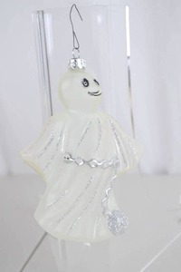 lot 382 image: Halloween Glass Ghost Ornament with Glitter Accents