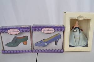 lot 384 image: Hallmark Barbie Keepsake Ornament, Mercury Glass Santa & Collectible Shoe Ornaments