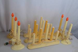 lot 390 image: Vintage Christmas Window Candles and 22in Wooden Nutcracker Decor Lot
