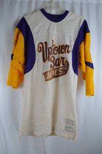 lot 397 image: Vintage Uptown Bar MPLS Sand-Knit Jersey No. 5 - Purple and Gold