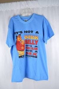 lot 430 image: Trop-X Antigua Beer Belly Graphic T-Shirt Size M Blue