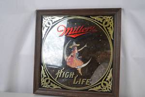 lot 441 image: 1979 Miller High Life Beer Mirror Sign - 16 Inch Framed Collectible