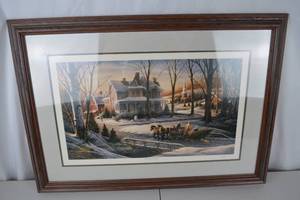 lot 445 image: Homeward Bound Terry Redlin Signed Print 34x25 Framed Winter Americana