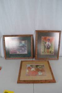lot 453 image: Lot of 3 Framed Art Prints Mother and Child, Boy in Garden, Interior Scene