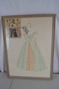 lot 455 image: Framed Fashion Illustration Signed, 31 x 24 in