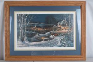 lot 459 image: Framed Winter Scene Print Family Traditions by Terry Redlin, 27x19