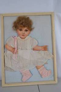 lot 460 image: Mixed-media doll portrait artwork framed 24x18 signed