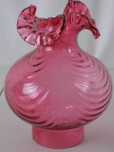 Vintage Fenton Cranberry Swirl Glass Table Lamp with Brass Base