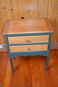 lot 478 image: Two-Drawer Wood Nightstand with Green Base, 18x13x25 Inches
