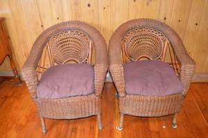 lot 479 image: Pair of Wicker Armchairs with Cushions