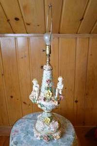 lot 488 image: Porcelain Table Lamp with Cherubs and Floral Detail