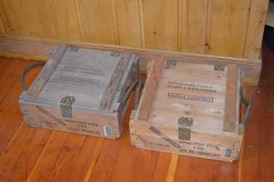 lot 489 image: Pair of Vintage Wooden Army Detonating Fuze M772 Crates