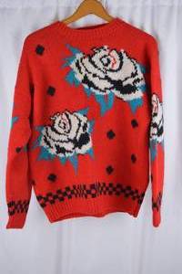lot 291 image: Imari by Dray Red Wool Rose Print Sweater Large