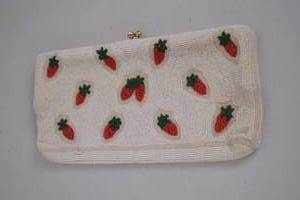 lot 298 image: L. S. Ayres Beaded Clutch Purse with Strawberry Motif, Made in Belgium