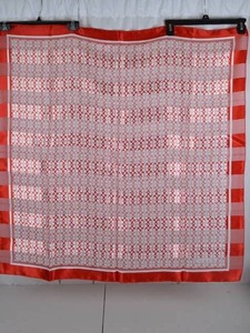 lot 311 image: Red and White Patterned Silk Scarf, 38 x 38 in