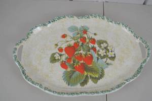 lot 358 image: Strawberry Motif Ceramic Serving Tray with Handles