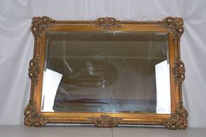 lot 375 image: Vintage Ornate Gold Gilt Wall Mirror with Floral Frame, Approx. 32x39 in