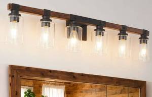 lot 104 image: 6 Light Bathroom Vanity Light 40 with Glass Shade Farmhouse Style $102.99 Retail - Brand New