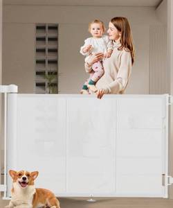 lot 109 image: 48 Extra Tall Retractable Baby Gate 71 Wide White $49.99 Retail - Brand New