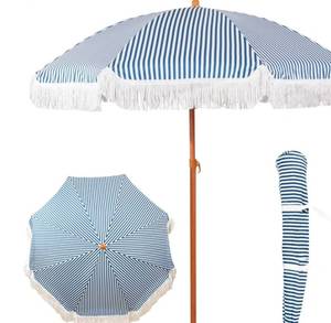 lot 119 image: 6.5ft Patio Umbrella with Fringe for Pool Beach Patio Blue and White $89.99 Retail - Brand New