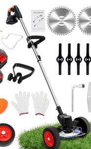 lot 153 image: 21V Electric Weed Eater with Wheels Cordless Battery Run - Brand New