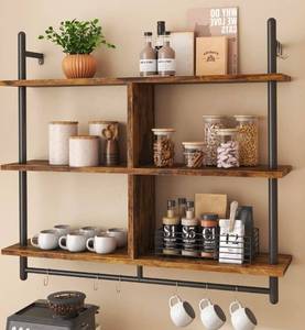 lot 178 image: Bestier Floating Pipe Shelving 41.5 Ladder Shelving Rustic Brown $89.99 Retail - Brand New