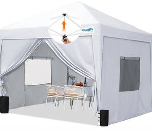 lot 206 image: Privacy 10ft by 10ft Popup Canopy Tent with Sidewalls White $159.99 Retail - Brand New