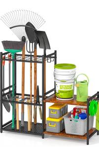 lot 211 image: Garage Tool Organizer 2 Tier Wooden $49.99 Retail - Brand New