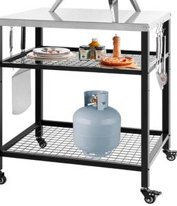 lot 212 image: Stainless Steel Outdoor Grill Cart Pizza Stand Trolley $97.99 Retail - Brand New