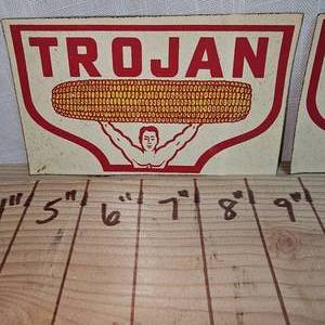 lot 45 image: 3 Original Trojan Window Stickers, 50-60s