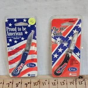 lot 60 image: 2 CASE Old Glory and The Rebel Knives-As New, Old Stock