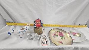 lot 8 image: Cow Creamer, Cowbell, Aluminum SP Set, Spoon Holder, Plates