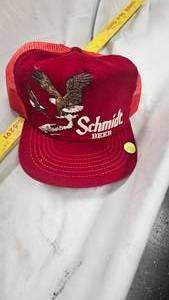 Schmidt Beer Hat, Like New, Red Courderoy with Eagle