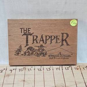 lot 264 image: Special Edition Schrade The Trapper Scrimshaw Handle Wooden Case