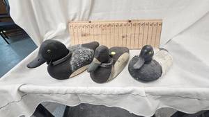 lot 103 image: 3 Vintage Duck Decoys(2 Wood, 1 Foam but Heavy)