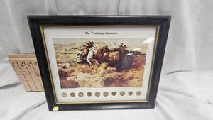 lot 234 image: The Vanishing America  Print with Buffalo Nickels and Indian Head Cents