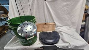 lot 224 image: Ice Fishing Starter Kit-Rods, bucket, scoop