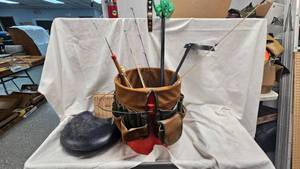 lot 223 image: Ice Fishing Starter Kit-Rods, bucket, scoop