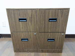 lot 1E image: Pair of 2-Drawer Wood Finish Filing Cabinets with Keys