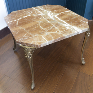 lot 13 image: Octagonal Marble Top Side Table with Ornate Brass Legs