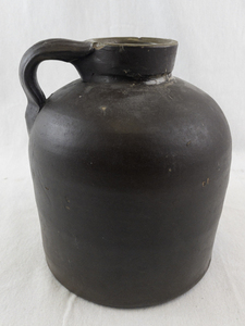 lot 19B image: Antique Brown Stoneware Jug with Handle